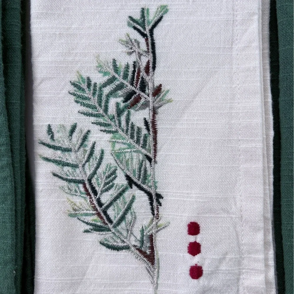 Vintage Alpine Embroidered Greenery and Berries Cotton 18